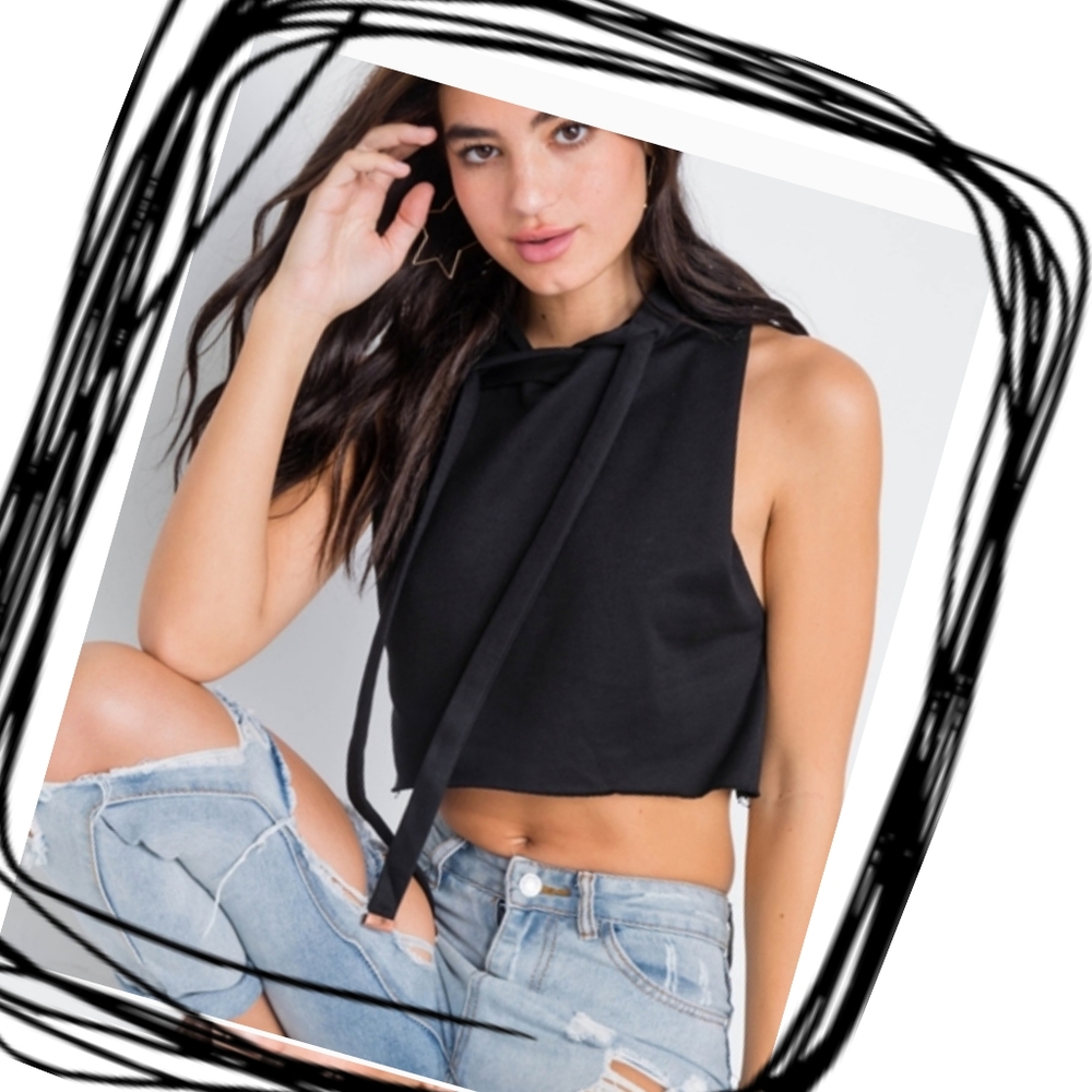 CLOSING New Black Athletic Hoodie Crop Top